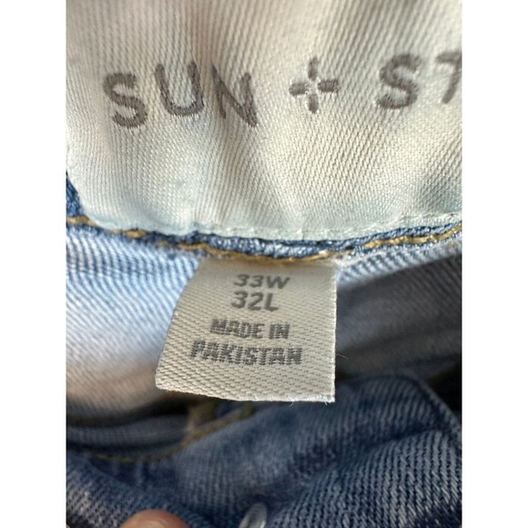 Sun + Stone Jeans Mens 33x32 Blue Distressed Patched Stretch Regular Fit - Picture 7 of 16